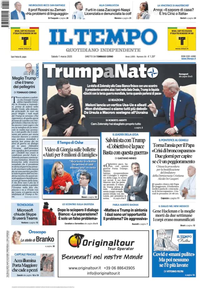 Capa jornal Il Tempo 2025-03-01