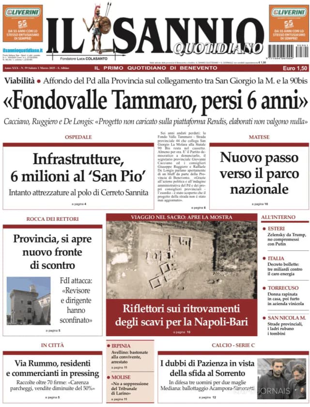 Capa jornal Il Sannio Quotidiano 2025-03-01