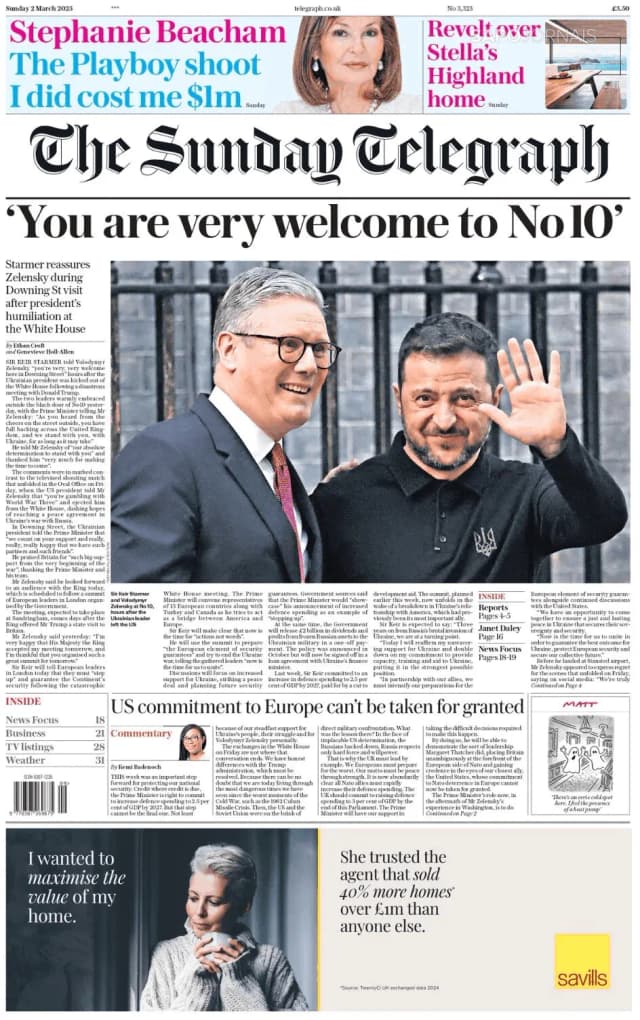 Capa jornal The Daily Telegraph 2025-03-02