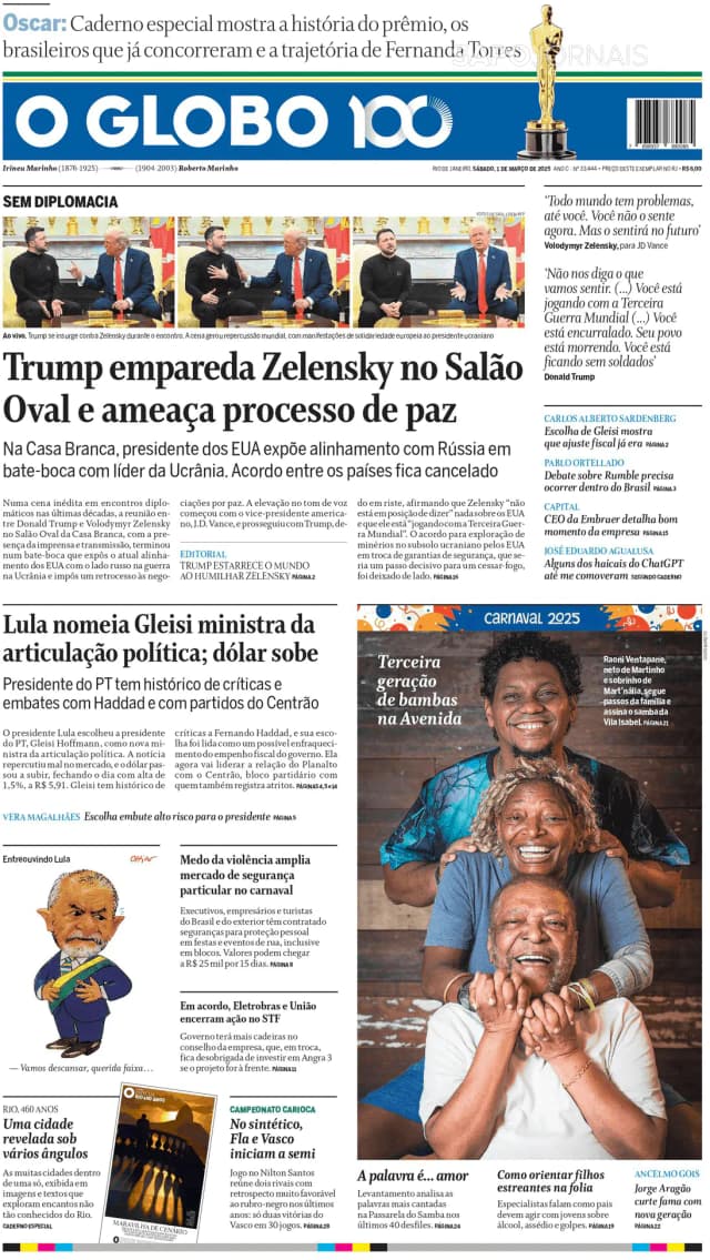 Capa jornal O Globo 2025-03-01