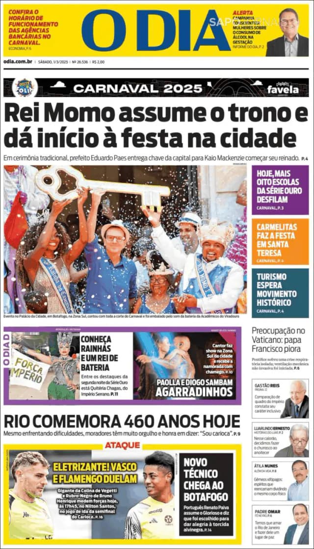 Capa jornal O Dia 2025-03-01