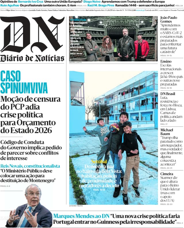 Capa jornal Diário de Notícias 2025-03-03