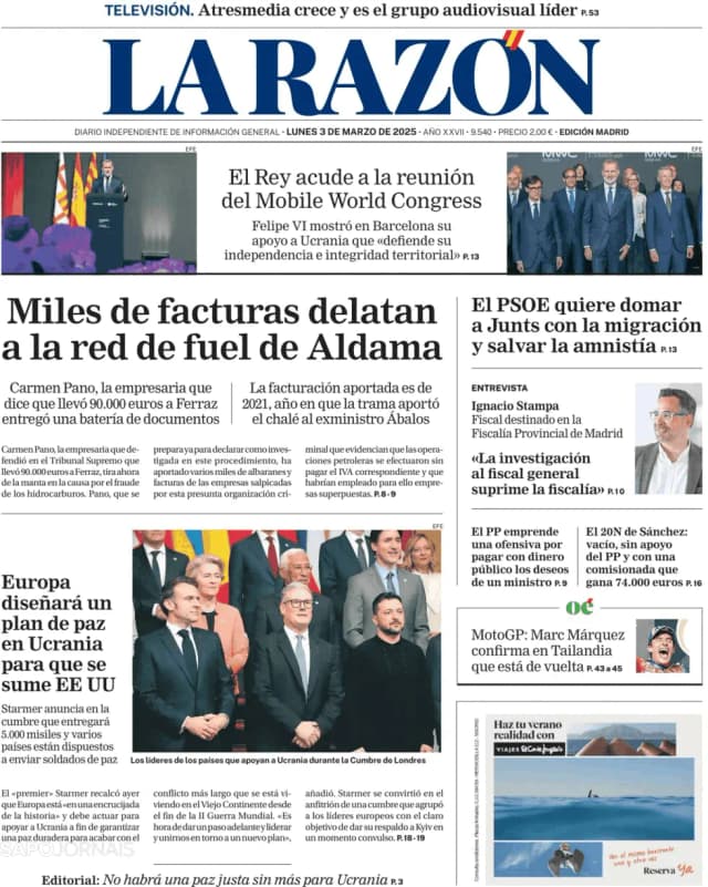 Capa jornal La Razón 2025-03-03