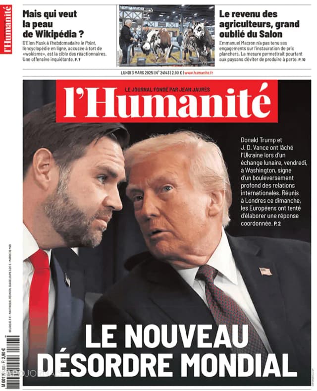 Capa jornal L'Humanité 2025-03-03