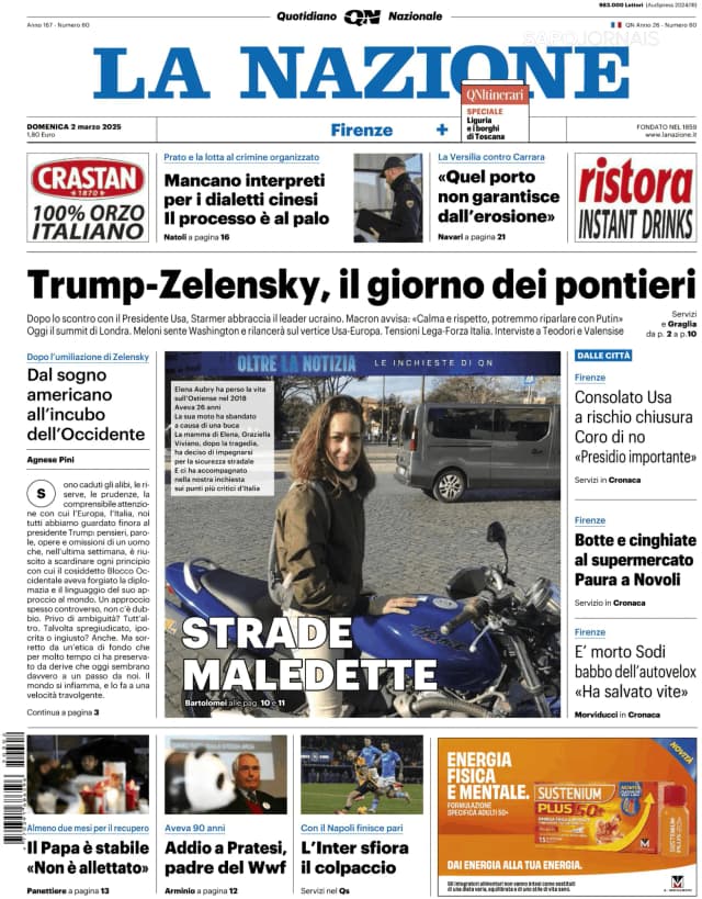 Capa jornal La Nazione 2025-03-02