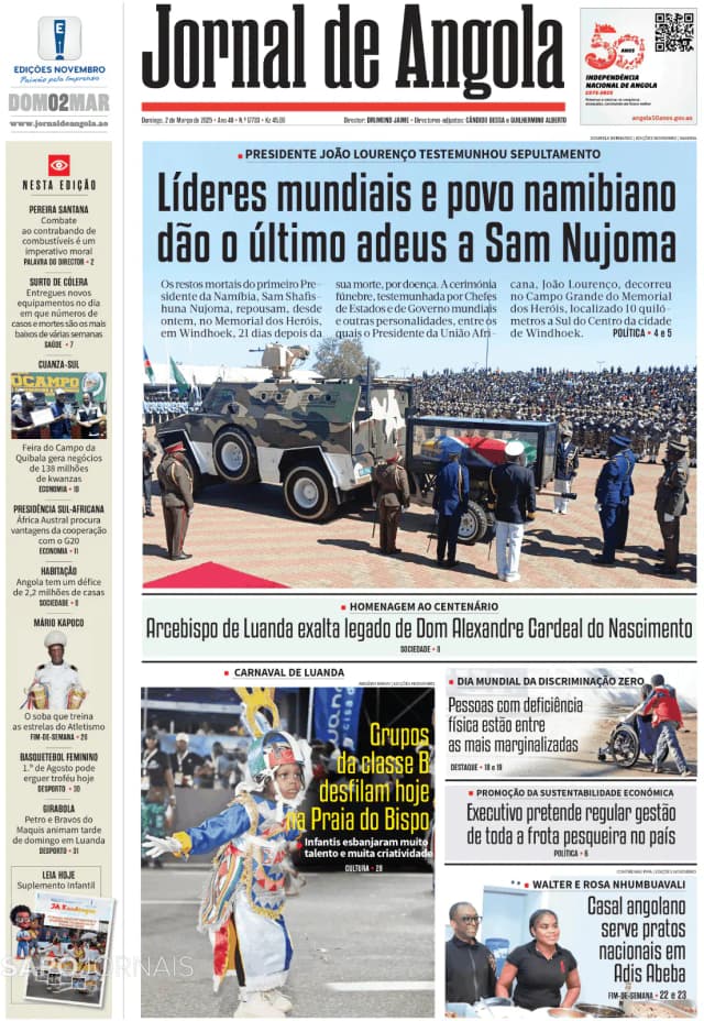 Capa jornal Jornal de Angola 2025-03-02