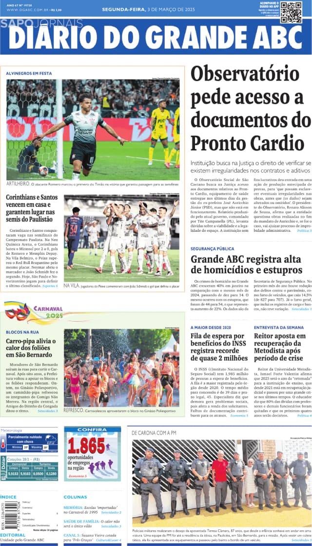 Capa jornal Diário do Grande ABC 2025-03-03