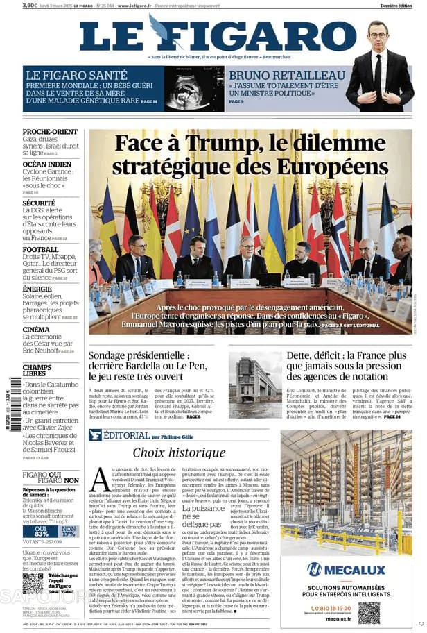 Capa jornal Le Figaro 2025-03-03