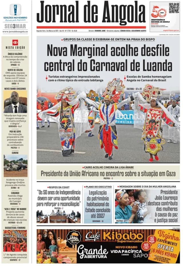 Capa jornal Jornal de Angola 2025-03-03