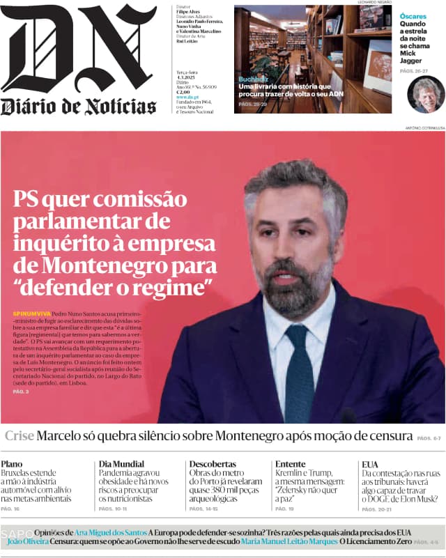 Capa jornal Diário de Notícias 2025-03-04