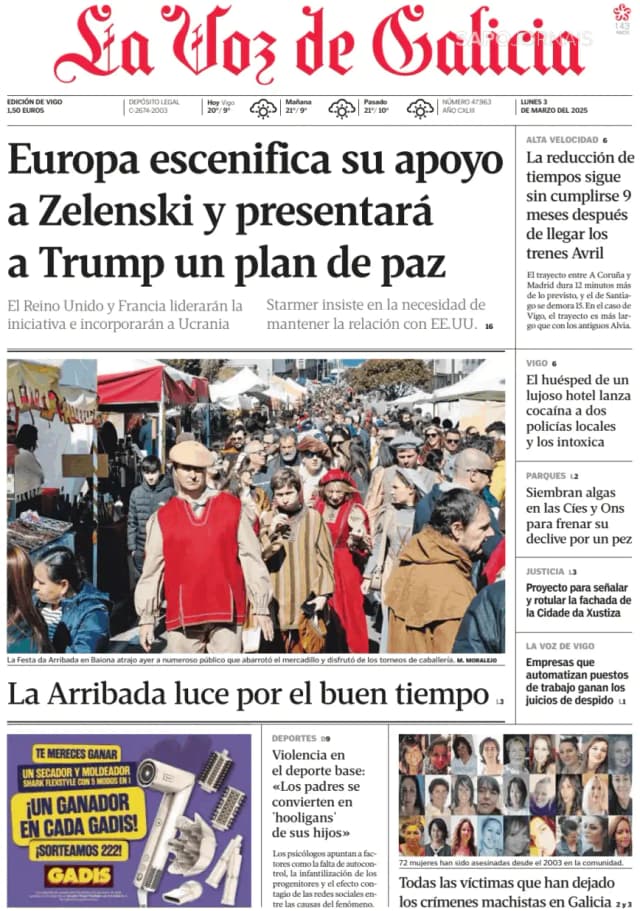 Capa jornal La Voz de Galicia 2025-03-03