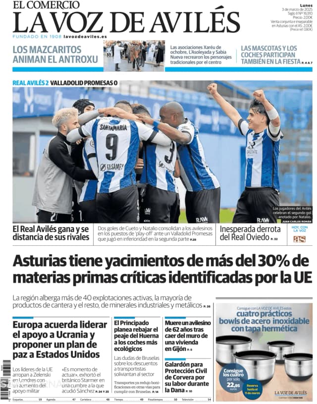 Capa jornal El Comercio La Voz de Avilés 2025-03-03