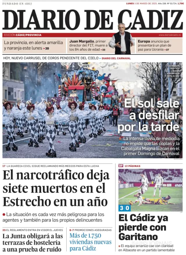 Capa jornal Diario de Cádiz 2025-03-03