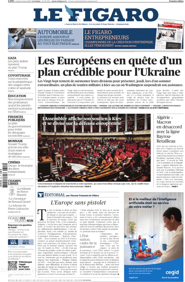 Capa jornal Le Figaro 2025-03-04