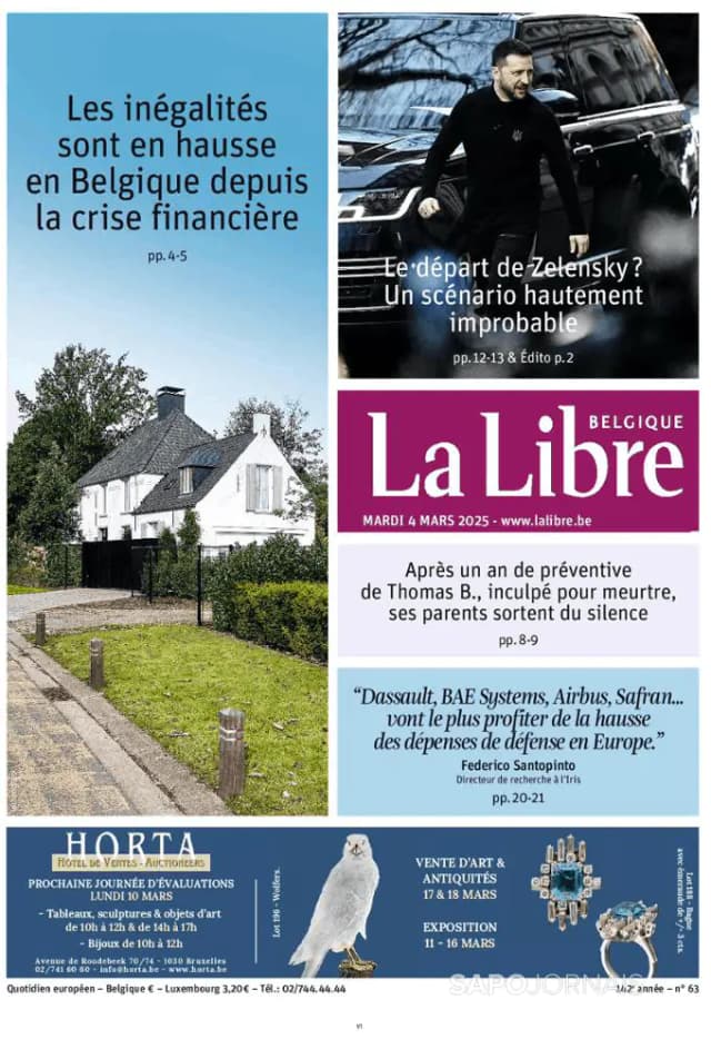 Capa jornal La Libre Belgique 2025-03-04