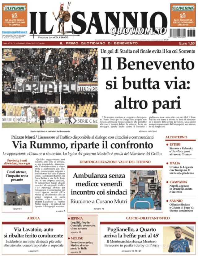 Capa jornal Il Sannio Quotidiano 2025-03-03