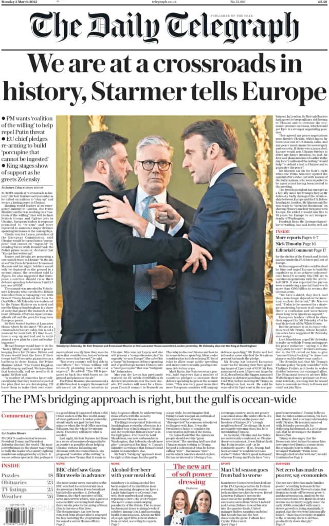 Capa jornal The Daily Telegraph 2025-03-03