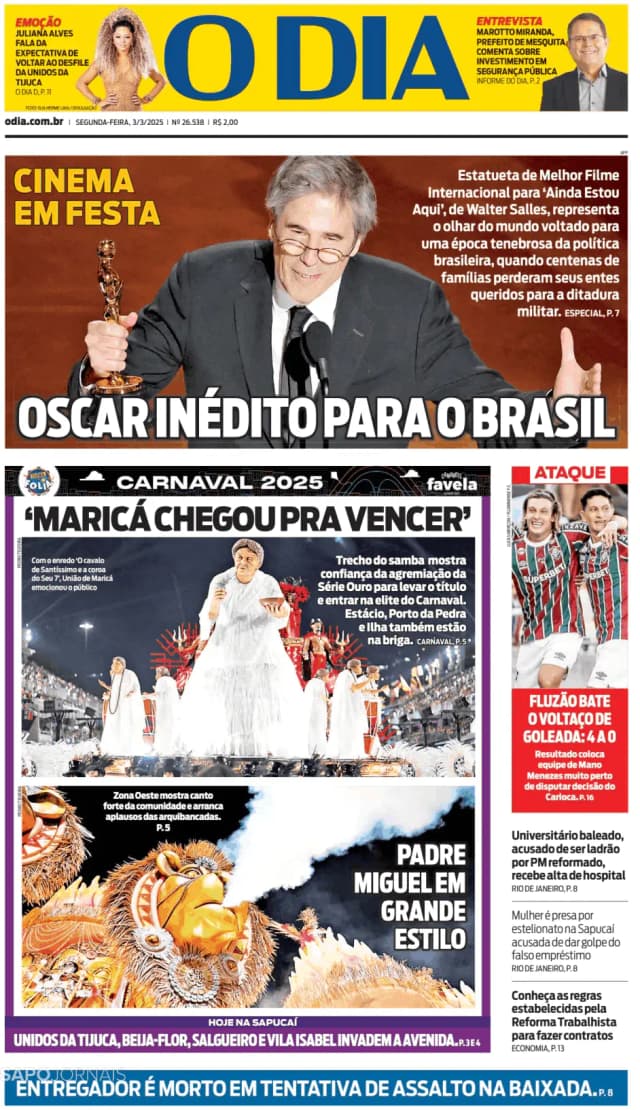 Capa jornal O Dia 2025-03-03