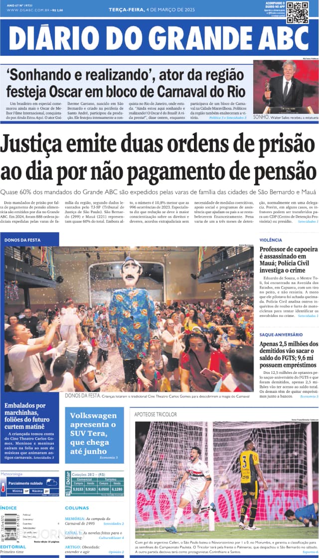 Capa jornal Diário do Grande ABC 2025-03-04