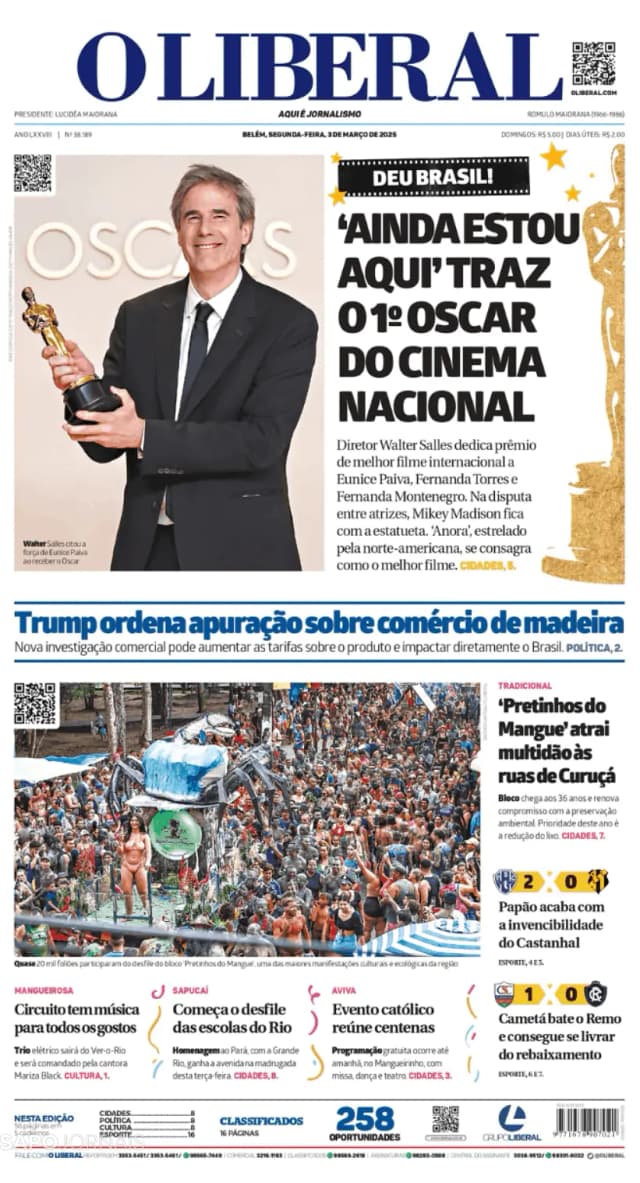 Capa jornal O Liberal 2025-03-03