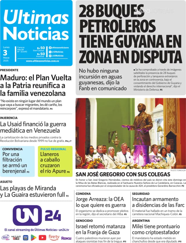 Capa jornal Últimas Noticias 2025-03-03