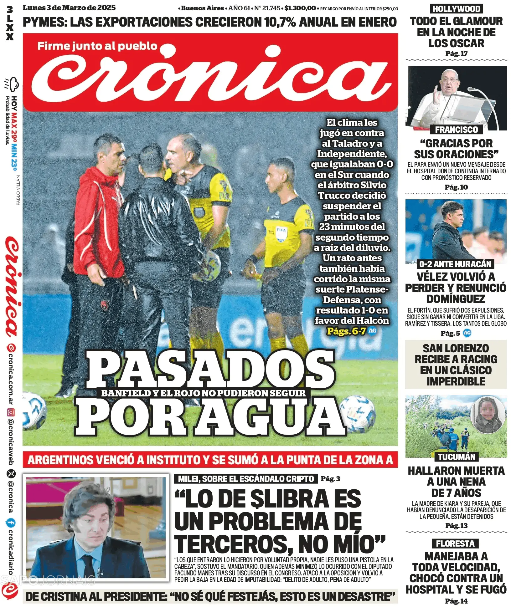 Capa jornal Crónica 2025-03-03