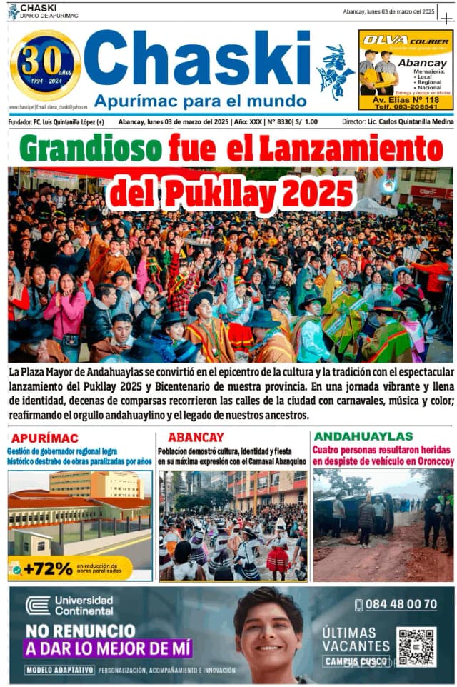 Capa jornal Chaski 2025-03-03