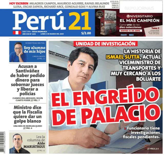 Capa jornal Perú 21 2025-03-03