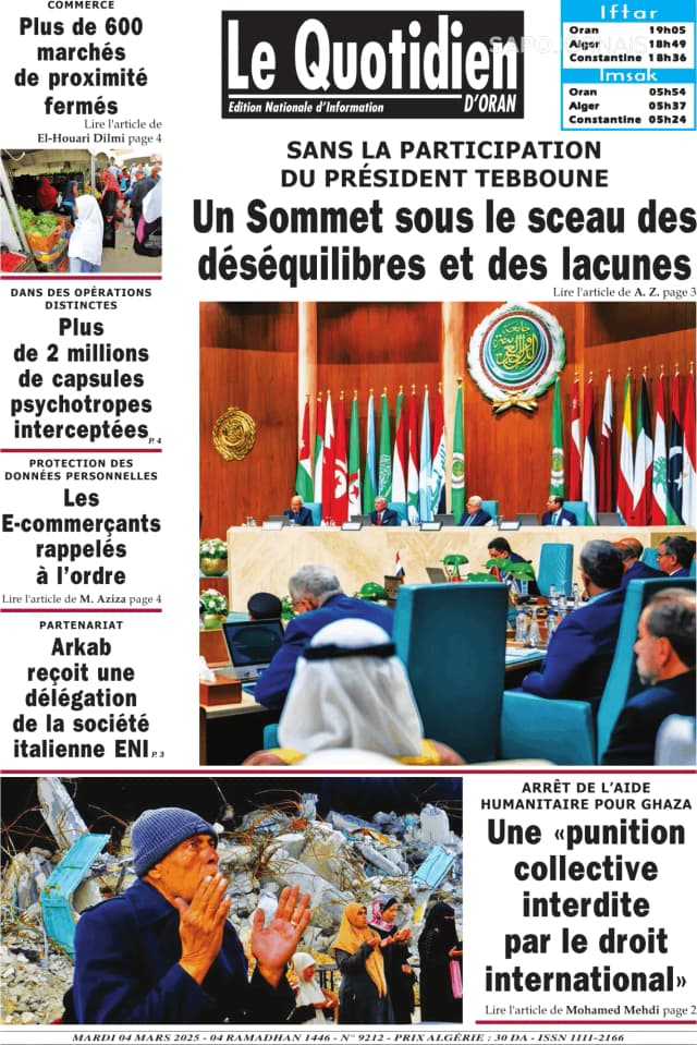 Capa jornal Le Quotidien D’Oran 2025-03-04