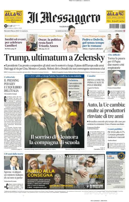 Capa jornal Il Messaggero 2025-03-04