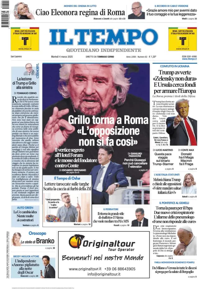 Capa jornal Il Tempo 2025-03-04