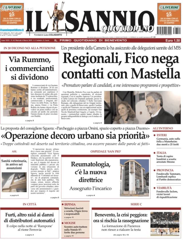 Capa jornal Il Sannio Quotidiano 2025-03-04