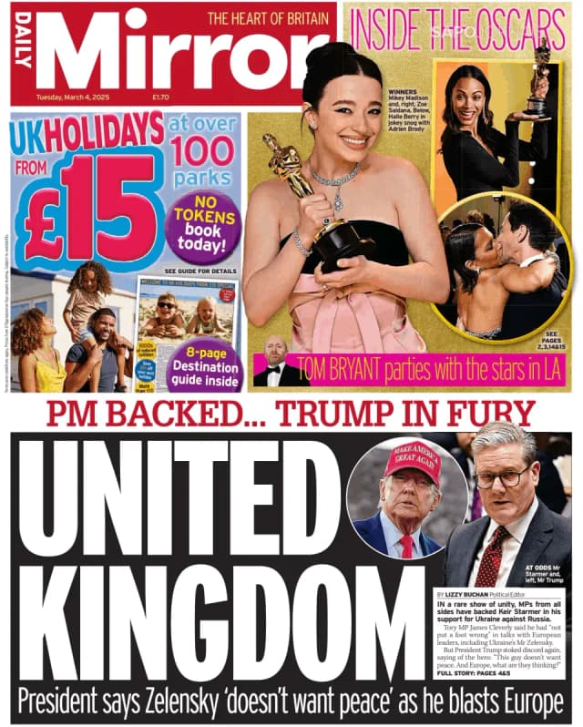 Capa jornal Daily Mirror 2025-03-04