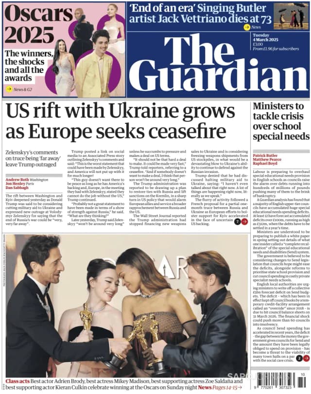 Capa jornal The Guardian 2025-03-04