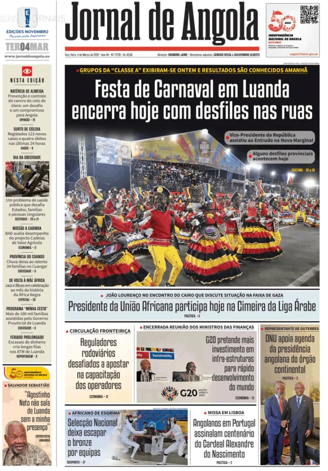 Capa jornal Jornal de Angola 2025-03-04