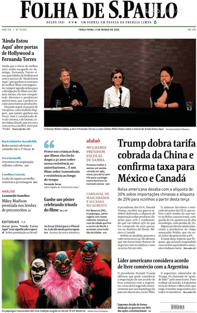 Capa jornal Folha de S. Paulo 2025-03-04