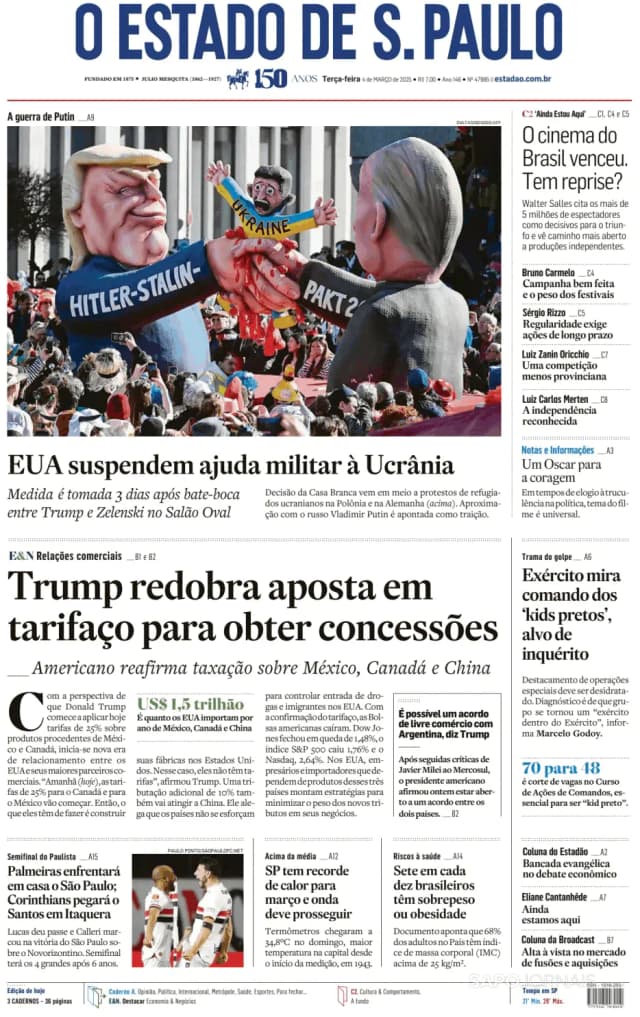 Capa jornal O Estado de S. Paulo 2025-03-04