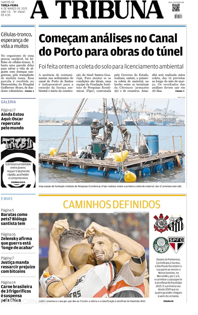 Capa jornal A Tribuna de Santos 2025-03-04