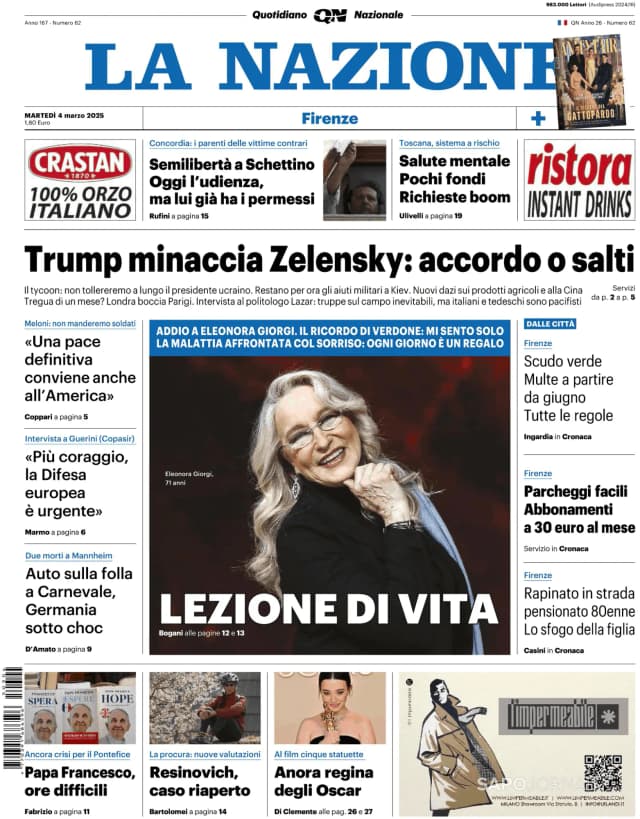 Capa jornal La Nazione 2025-03-04