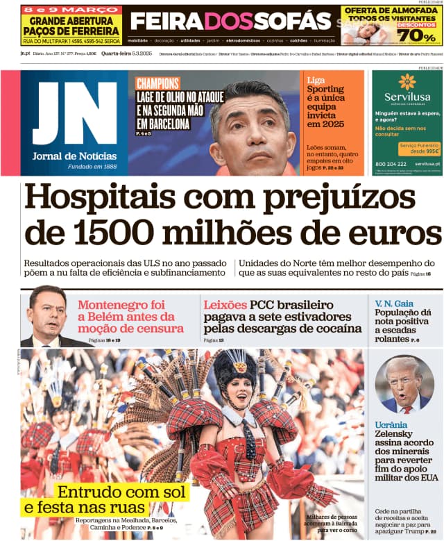 Capa jornal Jornal de Notícias 2025-03-05