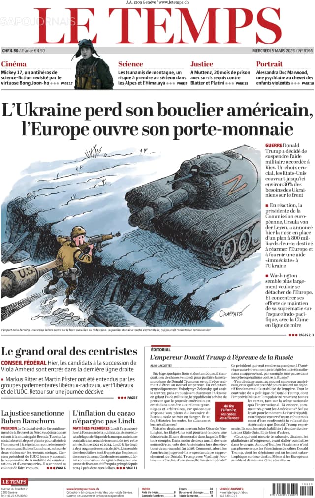 Capa jornal Le Temps 2025-03-05