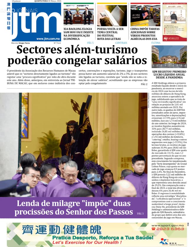 Capa jornal Jornal Tribuna de Macau 2025-03-05