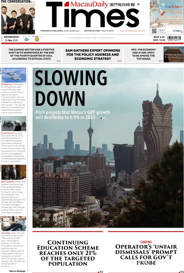 Capa jornal Macau Daily Times 2025-03-05