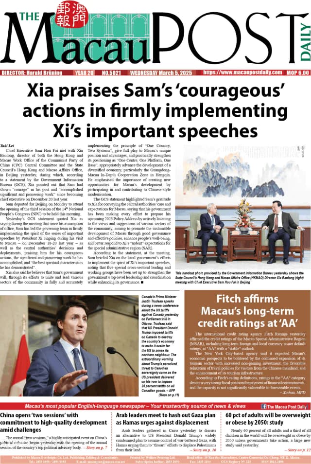 Capa jornal The Macau Post Daily 2025-03-05