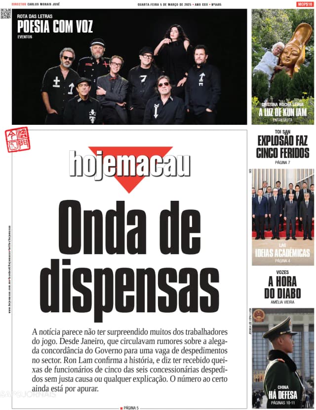 Capa jornal Hoje Macau 2025-03-05