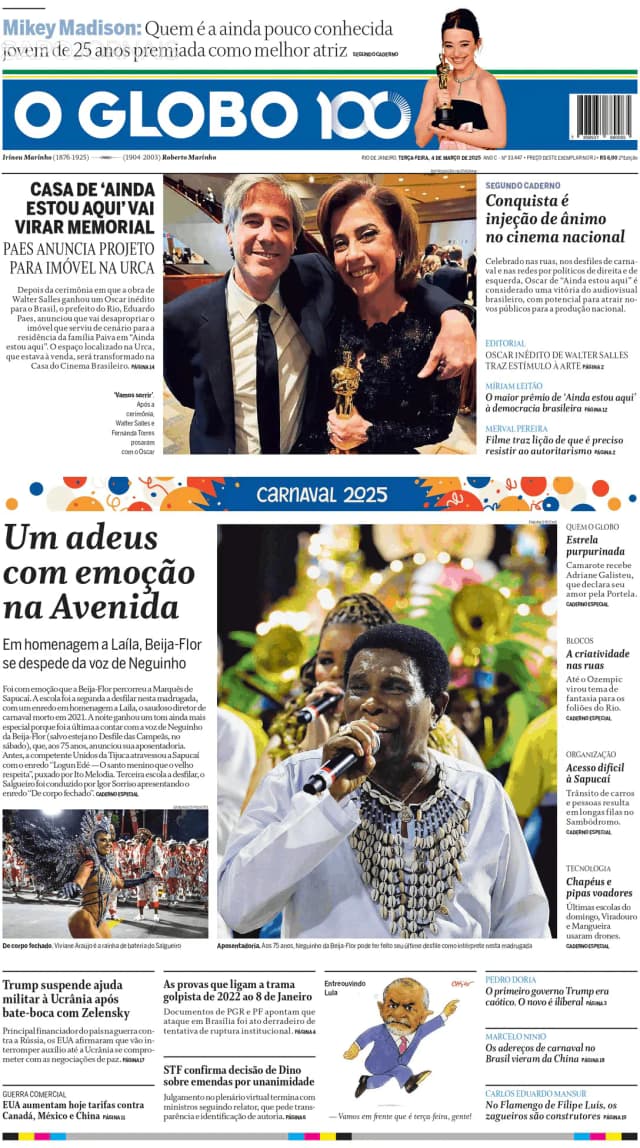 Capa jornal O Globo 2025-03-04