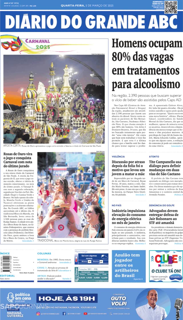 Capa jornal Diário do Grande ABC 2025-03-05