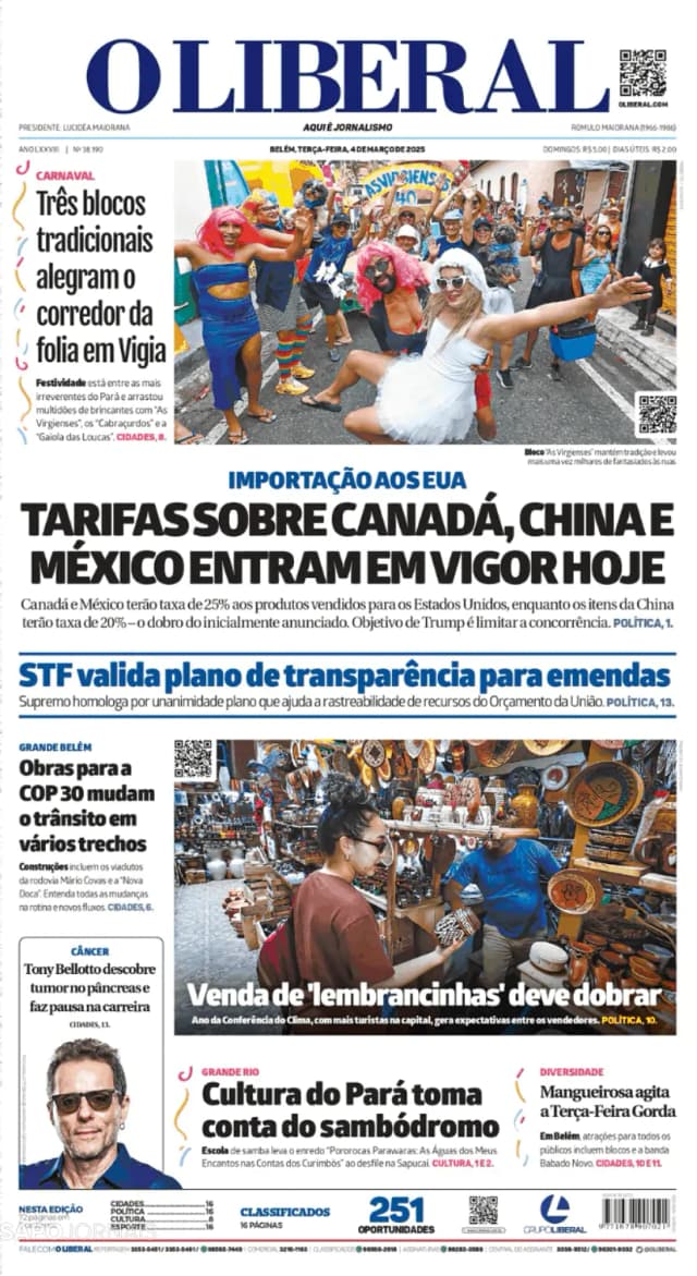 Capa jornal O Liberal 2025-03-04