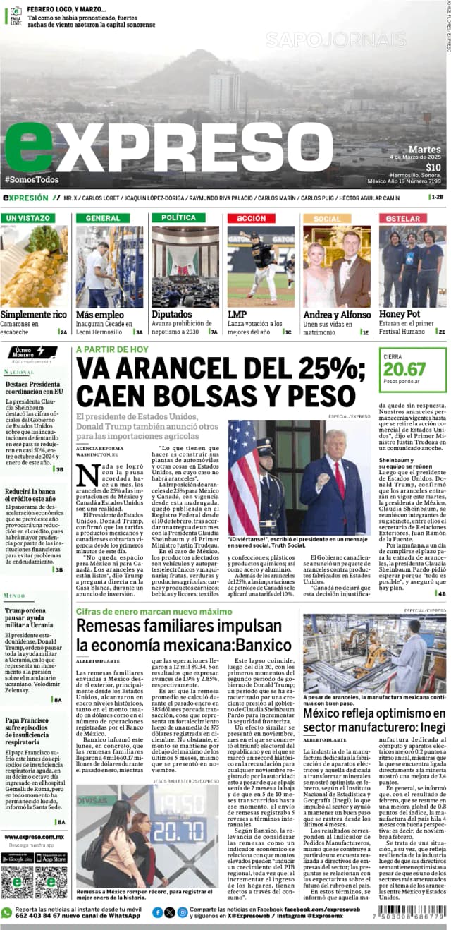 Capa jornal Expreso 2025-03-04