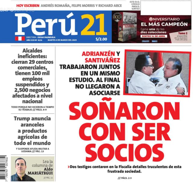 Capa jornal Perú 21 2025-03-04